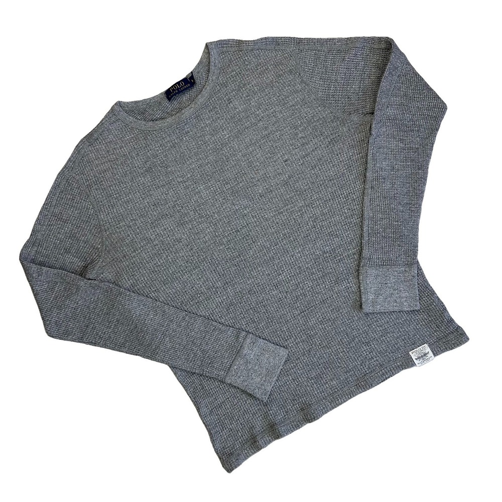 Polo Ralph Lauren Guide Sportsman Thermal Waffle Knit Shirt Men Medium Gray